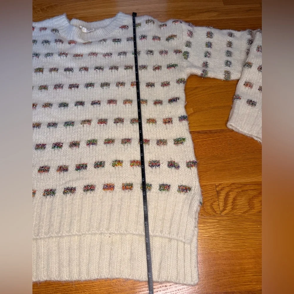 Moth Anthropologie Cream Knit Sweater Rainbow Confetti Fuzzy Cozy Pullover XS - Picture 6 of 11